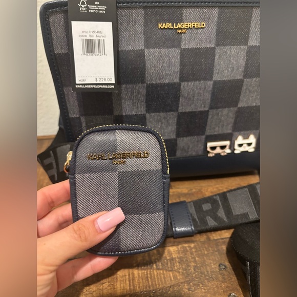 Karl Lagerfeld Black and Gray Checkered Bag - Picture 3 of 10